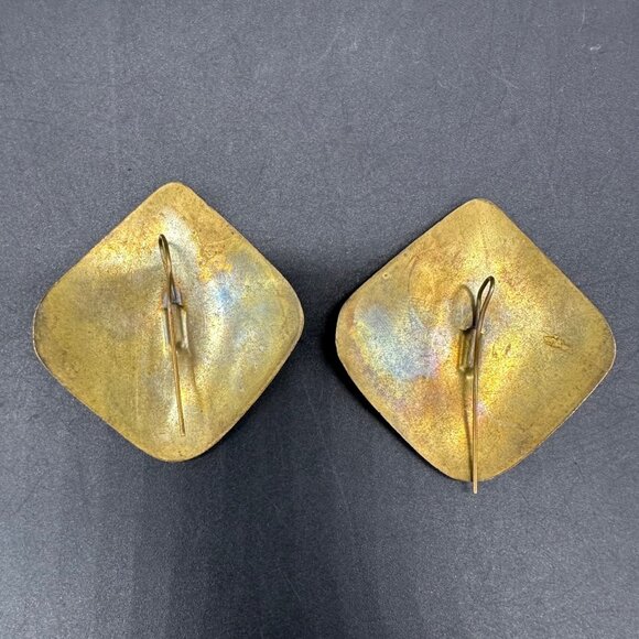 Vintage Earrings Crescent Moon Brass Copper Boho Celestial Modern Mixed Metal - Picture 3 of 8